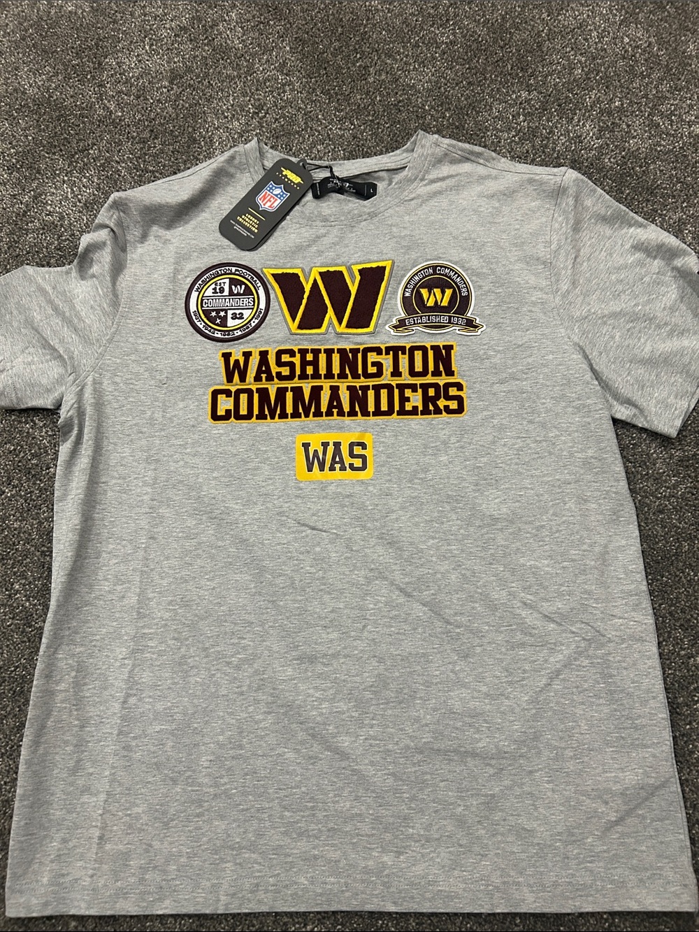 NFL Washington Commanders Gray Tee with Gold & Black Logo